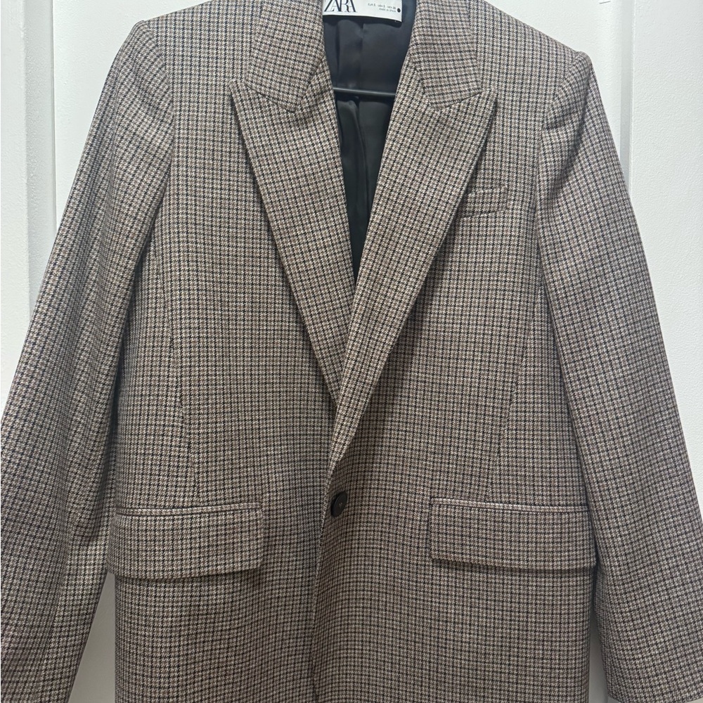 Zara Brown Checkered Blazer EUC